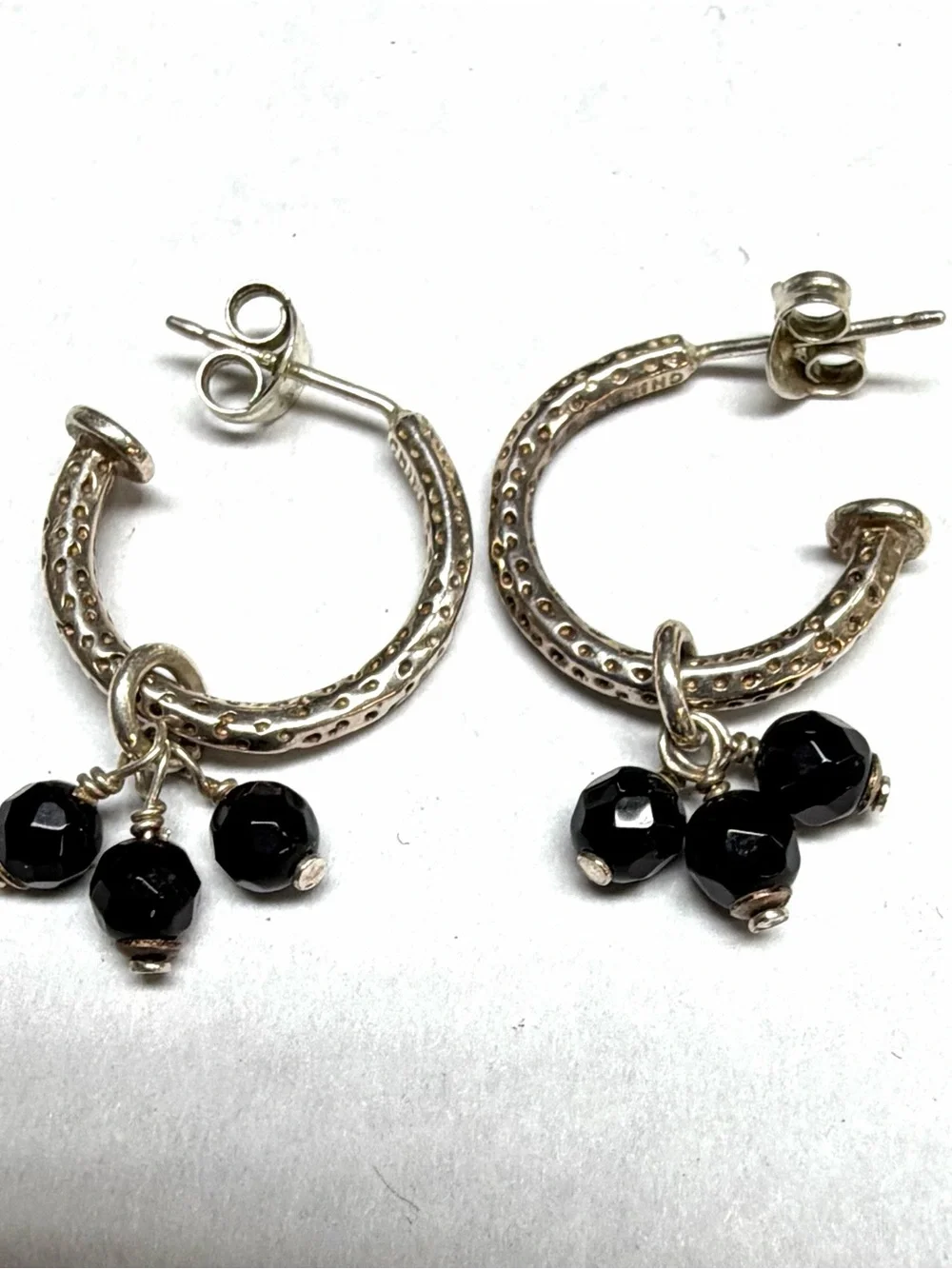 Silpada Sterling Silver Hoop Earrings With Onyx Bead Dangles #P1180
